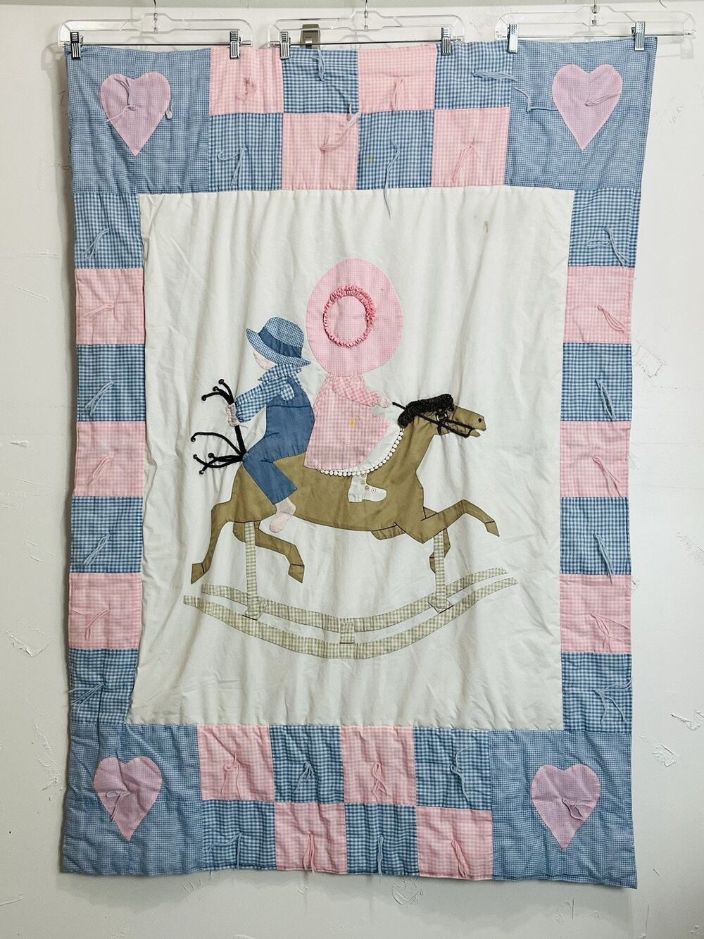 Vintage Girl Bonnet Sunbonnet Baby Quilt Horse 3D Handmade Hearts Sue Boy Riding